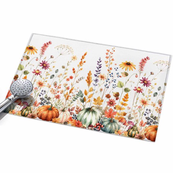 Thanksgiving Pumpkin Entryway Rug 2x3ft Washable Non Slip Bathroom Rug Soft Indoor Floor Front Door Mat Fall Seasonal Flowers Plants Rectangle Area Rugs Carpet for Kitchen Office Dining Room Home