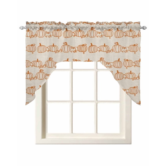 Thanksgiving Pumpkin Fall Kitchen Swag Valances for Windows, Simple Lines Beige Country Swag Valances Curtains for Living Room, Rod Pocket Window Treatments for Bathroom, Bedroom, Cafe, 56"x36"