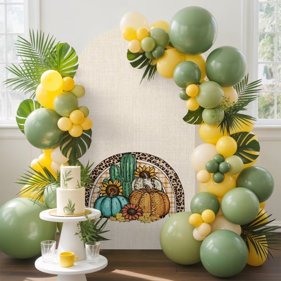 Thanksgiving Pumpkin Fall Sunflower Cactus Arch Backdrop Cover Stretchy Spandex Arch Cover 6ft, Arch Leopard Print Boho Style Round Top Chiara Stand Covers for Wedding Birthday Party