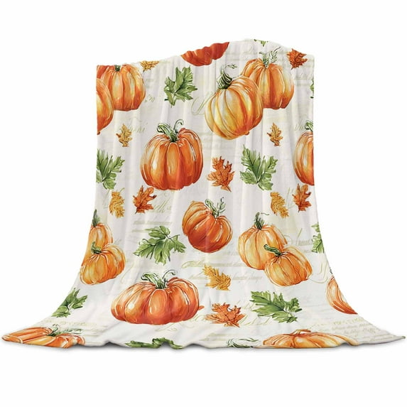 Thanksgiving Pumpkin Flannel Blanket for Bed,Travel and Camping, Watercolor Vintage Farm Vintage Texture Super Soft Cozy Blanket for All Seasons 60"x80"