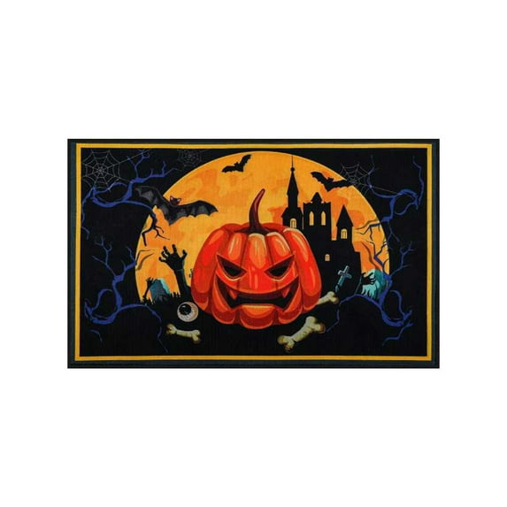 Thanksgiving Pumpkin Floor Mat, Halloween Door Mat, Non-Slip Crystal Velvet Holiday Welcome Rug, Thickened Soft Cushioning, Indoor Outdoor Decorative Carpet
