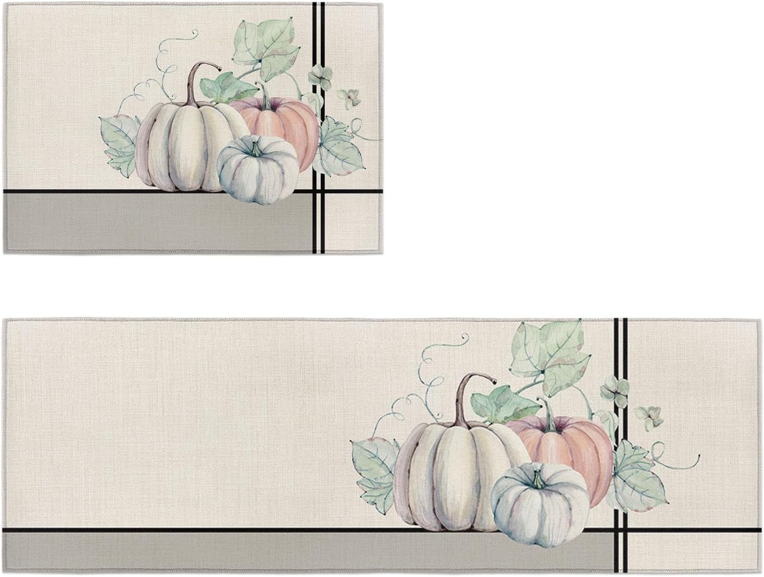 Tyidzon Kitchen Mat Set Of 2, Thanksgiving Kitchen Mats For Floor, Thanksgiving Farmhouse Maple Leaves Pumpkin Non Slip Door Mat For Home Fall Decor