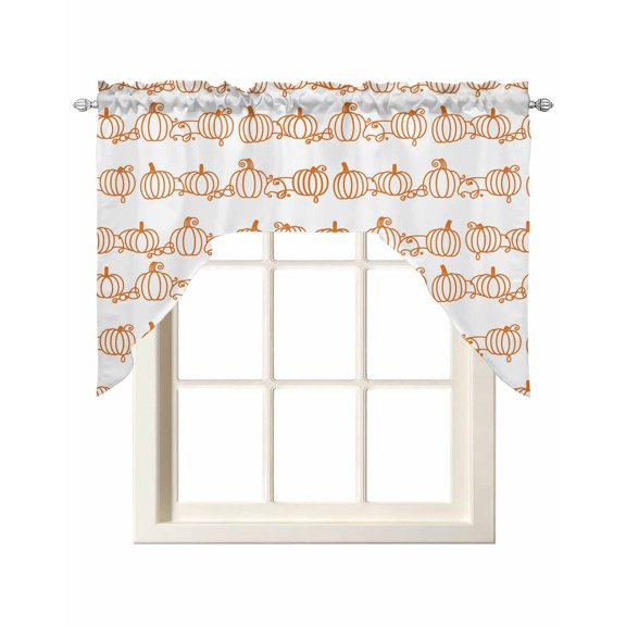 Thanksgiving Pumpkin Kitchen Swag Valances for Windows, Fall Vintage Simple Lines Country Swag Valances Curtains for Living Room, Rod Pocket Window Treatments for Bathroom, Bedroom, Cafe, 56"x36"
