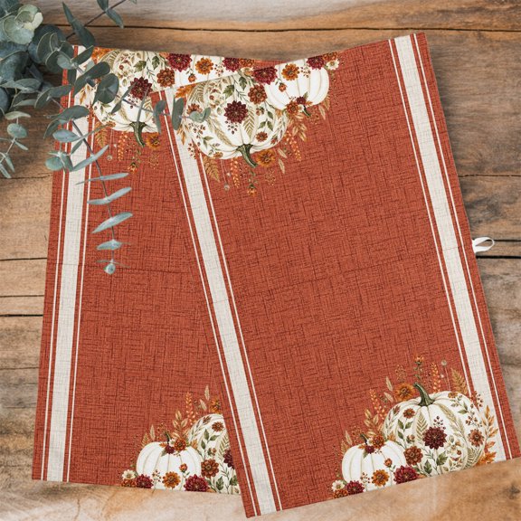 Thanksgiving Pumpkin Kitchen Towels Dish Towel Pack of 3 Rustic Farmhouse Terracotta Linen Texture Soft Dish Cloth Set Absorbent Dishcloth for Drying Dishes, Hand Towels 18 x 28 Inches