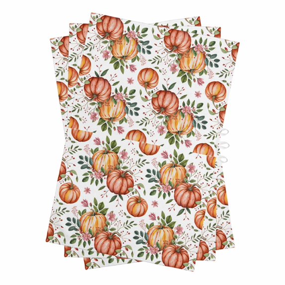 Thanksgiving Pumpkin Kitchen Towels Set of 3, Water Absorbent Dish Towel, Orange Autumn Leaf Pink Floral Decorative Hand Towels - Quick Drying Cloth for Cooking Baking, 18x28 Inch