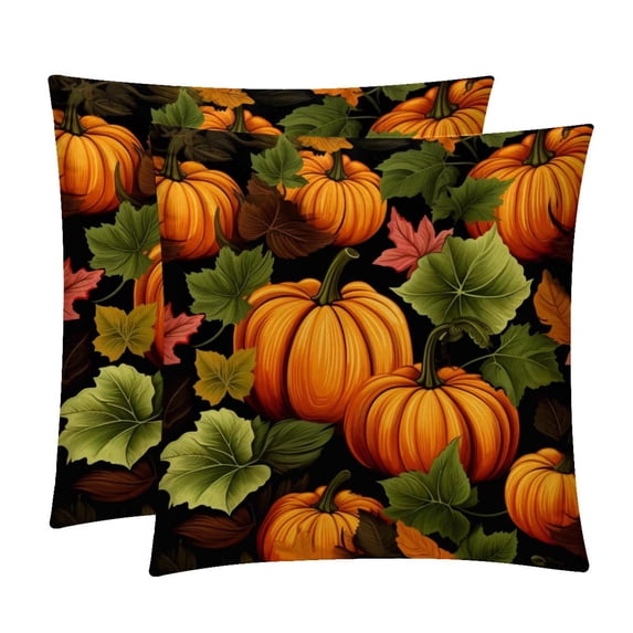 Thanksgiving Pumpkin Leaves Covers Set of 2 with Unique Patterns for Bed, Chair Pillow Covers, Decorative Pillows - Available in 16x16, 18x18, 20x20 Inchesfor Various Occasions
