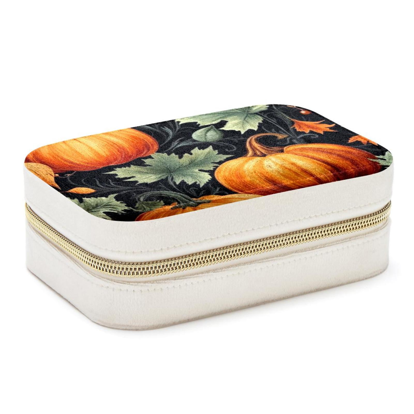 Thanksgiving Pumpkin Leaves Velvet Portable Decorative Box with ...