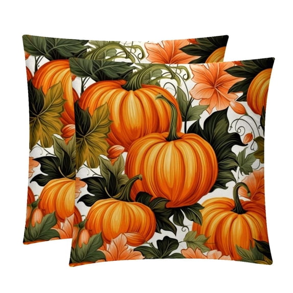 Thanksgiving Pumpkin Leaves Velvet Throw Pillow Covers with Unique Patterns - Set of 2, 16x16, 18x18, 20x20 Inches or Living Room, Bedroom, and More!