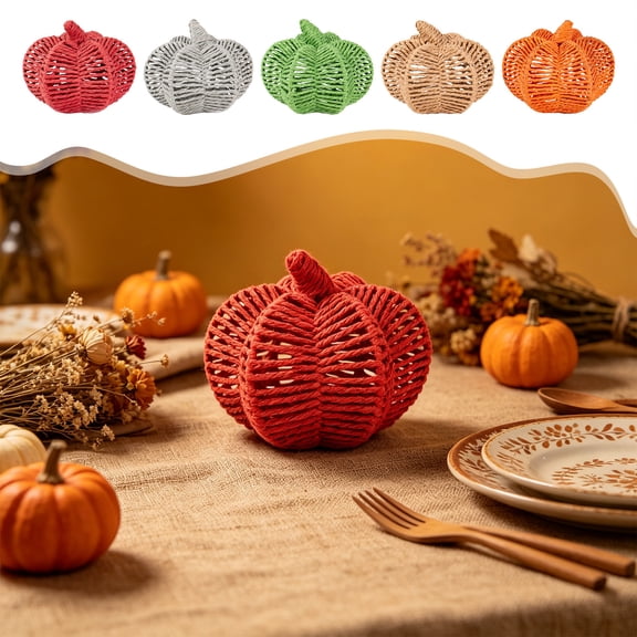 Thanksgiving Pumpkin Living Room Ornament, Braided Rope Knit Harvest Decor for Coffee Table Shelf, Christmas Fall Photography Prop, Artificial Rustic Gourd Statue for Fireplace Mantel Display, Gray