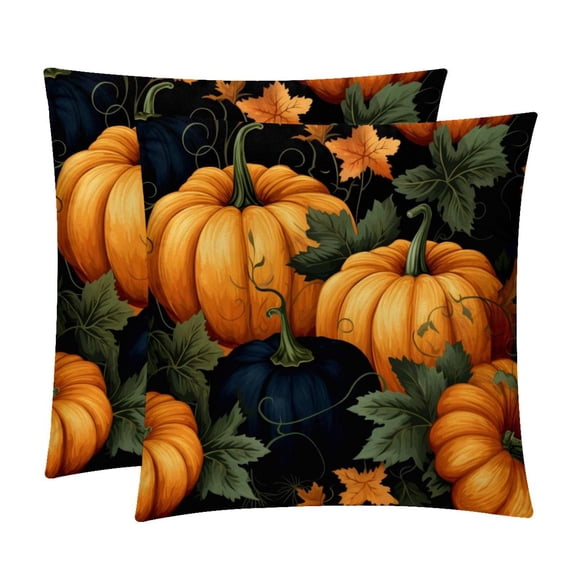 Thanksgiving Pumpkin Luxurious Velvet Decorative Pillows Covers - Set of 2 Throw Pillow Covers for Chair, Unique Patterns, 16x16, 18x18, 20x20 Inches for Any Occasion