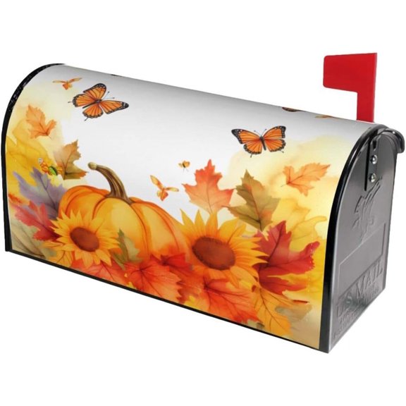 Thanksgiving Pumpkin Mailbox Covers, Magnetic Post Box Cover Wraps Standard Size 21x18 in for Garden Yard Decor
