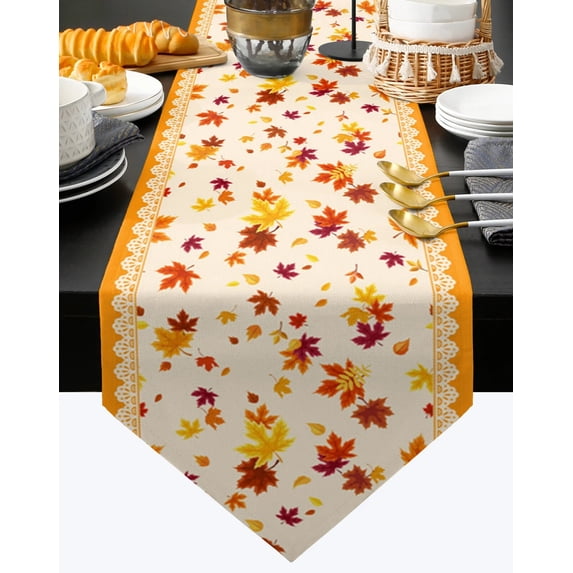 Thanksgiving Pumpkin Maple Leaf Table Runner Thanksgiving Decorations for Home Wedding Party Home Table Cover