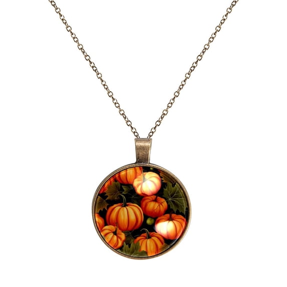 Thanksgiving Pumpkin Necklace Personalized Custom Photo Round Pendant Adjustable Stainless Steel Necklaces with Gift Box for Men Women Mothers Valentine's Jewelry Gift