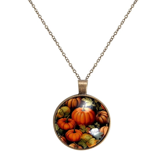 Thanksgiving Pumpkin Necklace Personalized Custom Photo Round Pendant Adjustable Stainless Steel Necklaces with Gift Box for Men Women Mothers Valentine's Jewelry Gift