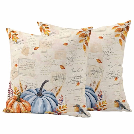 Thanksgiving Pumpkin Outdoor Waterproof Pillow Covers, Fall Leaves Autumn Flower Rustic Decorative Square Throw Pillowcase Sofa Cushion Sham for Patio/Couch/Chair, 16"x16" 2 Pack