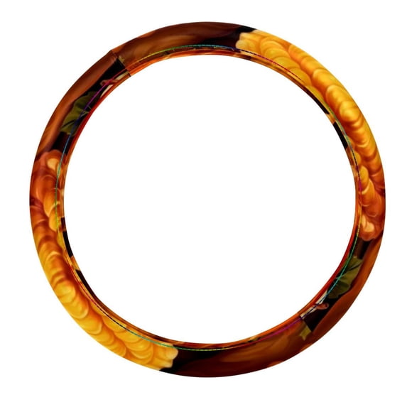 Thanksgiving Pumpkin Pie 14.5 Inch Printing PVC Leather Auto Accessories Steering Wheel Cover