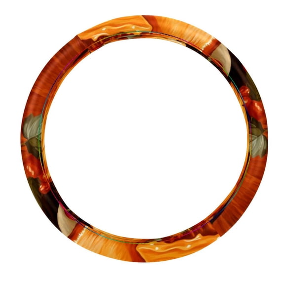 Thanksgiving Pumpkin Pie 14.5 Inch Printing PVC Leather Car Wheel Cover Steering Wheel Cover Auto Accessories