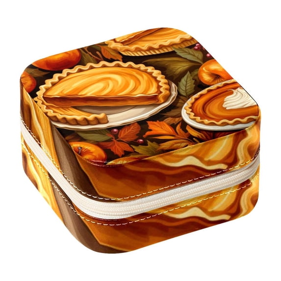 Thanksgiving Pumpkin Pie Travel Portable Square Jewelry Display and Decorative Box with Bracelet Holder - Ideal for Rings, Earrings, Necklaces, Bracelets, and More - Suitable for Girls and Women