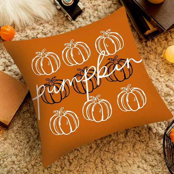 Thanksgiving Pumpkin Pillow Cover, Orange and White Fall Pattern Cushion Cover for Living Room and Bedroom Decor, Holiday Gift Accent(Orange,B)
