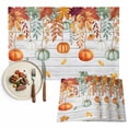 thumbnail image 1 of Thanksgiving Pumpkin Placemats Set of 4 Autumn Orange Green Leaves Vintage Wood Texture Heat Insulated Linen Place Mats, Washable Stain-Proof Table Mats for Dining Tables Holiday Decor 13x19inch, 1 of 9