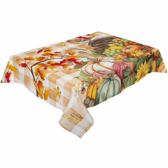 Thanksgiving Pumpkin Rectangle Tablecloths 60x162,Fall Buffalo Orange Plaid Leaves Table Cloth Table Cover Indoor/Outdoor Tabletop Decor for Wedding Holiday Party Dinner Baby Shower