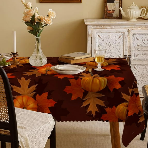 Thanksgiving Pumpkin Rectangle Tablecloths 60x84, Fall Tablecloth Black and Orange Waterproof Fabric Tablecloth for Christmas, Holiday, Birthday, Thanksgiving, Harvest