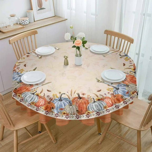 Thanksgiving Pumpkin Round Tablecloth Waterproof Wedding Party Table Cover Holiday Dining Table Tablecloth