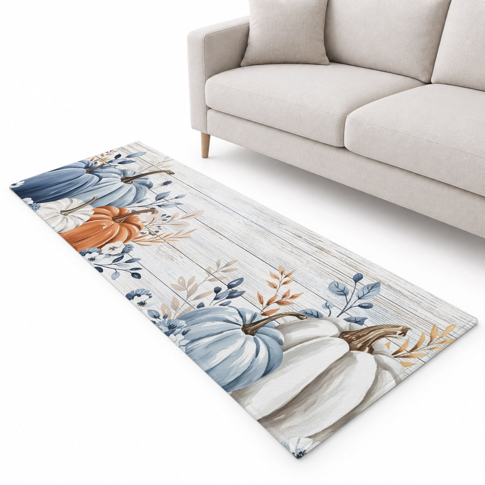 Thanksgiving Pumpkin Runner Rug 2'x6', Eucalyptus Leaf Soft Mat Non ...