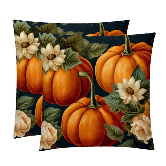 Thanksgiving Pumpkin Set of 2 Velvet Throw Pillow Covers with Unique Patterns in 16x16, 18x18, 20x20 Inches for Throw Pillow Inserts for Various Occasions