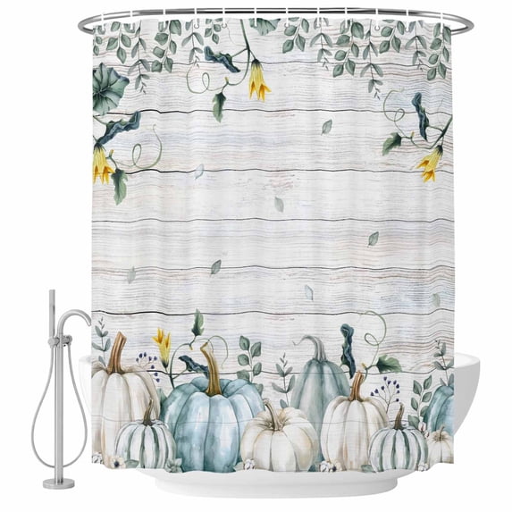 Thanksgiving Pumpkin Shower Curtain, Waterproof Shower Curtains for Bathroom, Farmhouse Floral Leaf Wooden Grain Washable Fabric Bathtub Curtain Set Bath Decor with 12 Hooks Stall 36"x72"