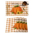 thumbnail image 1 of Thanksgiving Pumpkin Sunflower Placemats Set of 4 It's Fall Y'all Orange Plaid Heat Insulation Washable Place Mats, Rustic Non-Slip Table Mats for Dining Table Party Kitchen Decor,13x19 Inch, 1 of 4