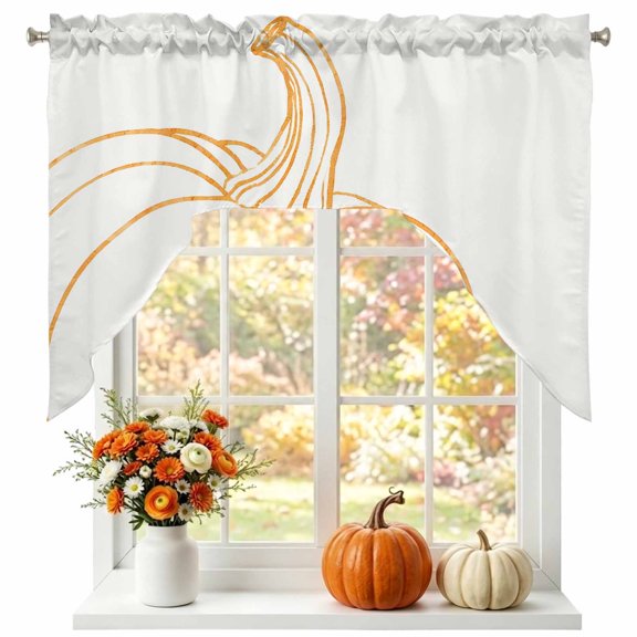 Thanksgiving Pumpkin Swag Valances for Windows 56 x 36 Inch, Fall Cream Pumpkins Orange Outline Rustic Rod Pocket Light Filtering Window Topper for Kitchen Bathroom Bedroom Living Room