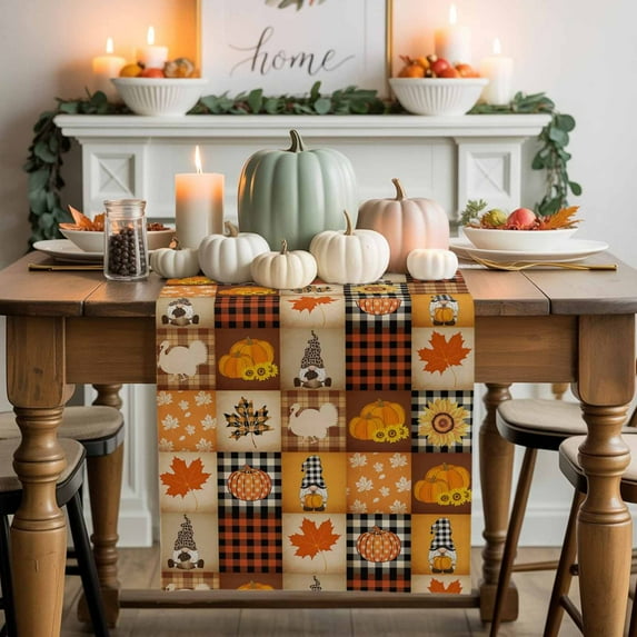 Thanksgiving Pumpkin Table Runner, Autumn Thanksgiving Kitchen Dining Table Decoration for Home Party Decor 13x108 Inches