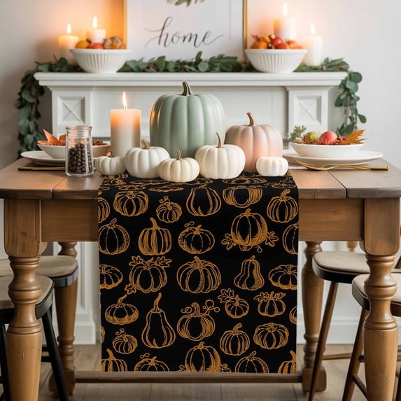 Thanksgiving Pumpkin Table Runner, Autumn Thanksgiving Kitchen Dining Table Decoration for Home Party Decor 13x108 Inches