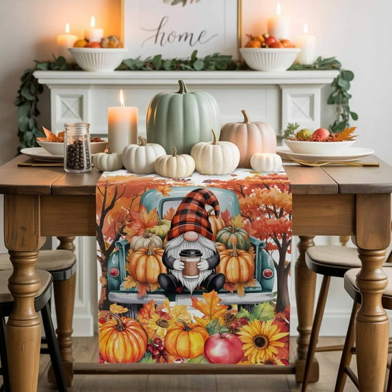 Thanksgiving Pumpkin Table Runner, Autumn Thanksgiving Kitchen Dining Table Decoration for Home Party Decor 13x120 Inches