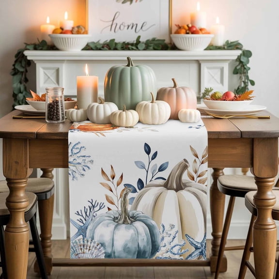 Thanksgiving Pumpkin Table Runner, Autumn Thanksgiving Kitchen Dining Table Decoration for Home Party Decor 13x48 Inches