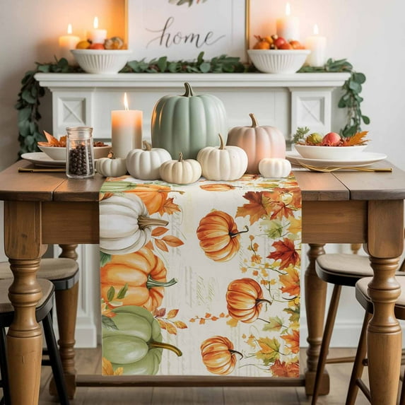 Thanksgiving Pumpkin Table Runner, Autumn Thanksgiving Kitchen Dining Table Decoration for Home Party Decor 13x70 Inches