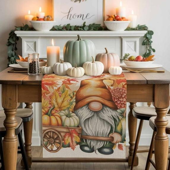 Thanksgiving Pumpkin Table Runner, Autumn Thanksgiving Kitchen Dining Table Decoration for Home Party Decor 13x72 Inches