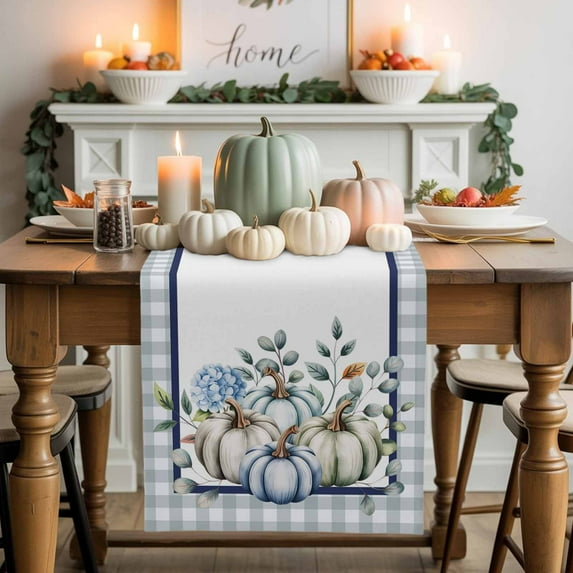 Thanksgiving Pumpkin Table Runner, Autumn Thanksgiving Kitchen Dining Table Decoration for Home Party Decor 13x90 Inches