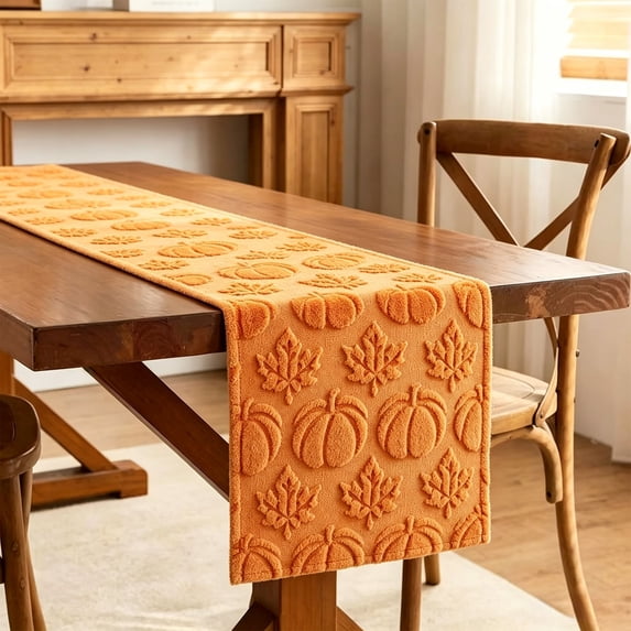 Thanksgiving Pumpkin Table Runner, Embroidered Fall Dining Tablecloth, Seasonal Harvest Table Accent, Patriotic Inspired Decor for Kitchen Dining Room Holiday Party