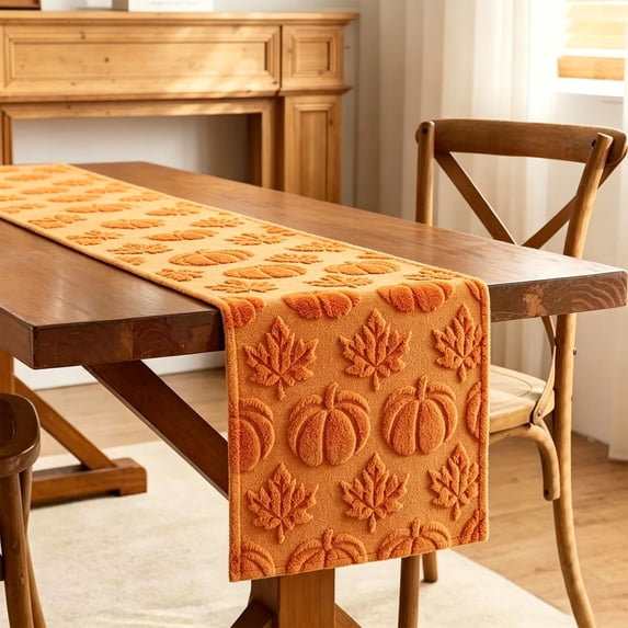 Thanksgiving Pumpkin Table Runner, Embroidered Fall Dining Tablecloth, Seasonal Harvest Table Accent, Patriotic Inspired Decor for Kitchen Dining Room Holiday Party