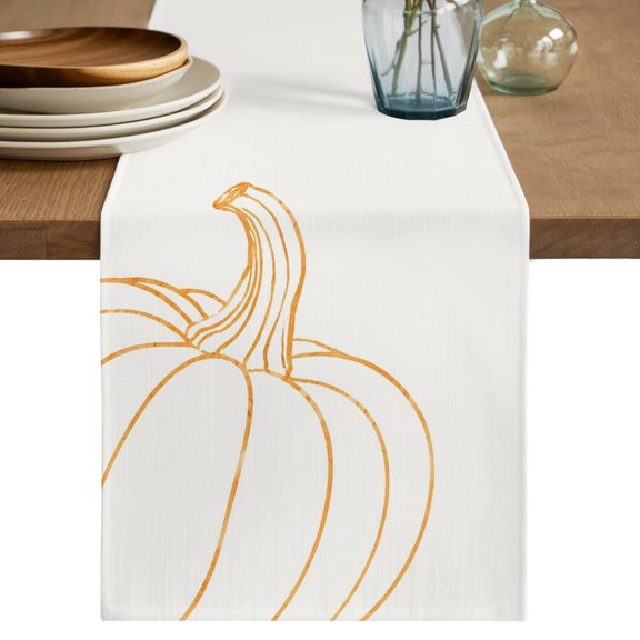 Thanksgiving Pumpkin Table Runner, Fall Cream Pumpkins Orange Outline Rustic Cotton Linen Table Cloth, Tablerunner for Kitchen Dining Party Wedding Home Decor 13x70 Inch