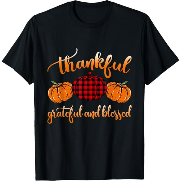 Thanksgiving Pumpkin Thankful Greatful Blessed Women Girls T-Shirt