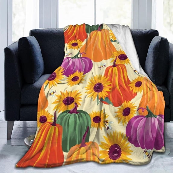 Thanksgiving Pumpkin Throw Blanket, Cute Autumn Leaf Blanket for Adults, Soft Comfortable Pumpkins Fleece Carpet Blanket for Sofa Bed Couch
