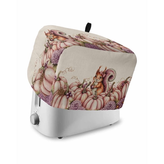 Thanksgiving Pumpkin Toaster Cover 2 Slice, Small Kitchen Appliance Covers, Cute Squirrel Retro Beige Pastoral Toaster Oven Cover with Loop, Bread Machine Cover Polyester Dust Cover Protection