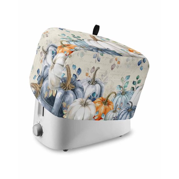 Thanksgiving Pumpkin Toaster Cover 2 Slice, Small Kitchen Appliance Covers, Fall Eucalyptus Leaves Retro Beige Toaster Oven Cover with Loop, Bread Machine Cover Polyester Dust Cover Protection