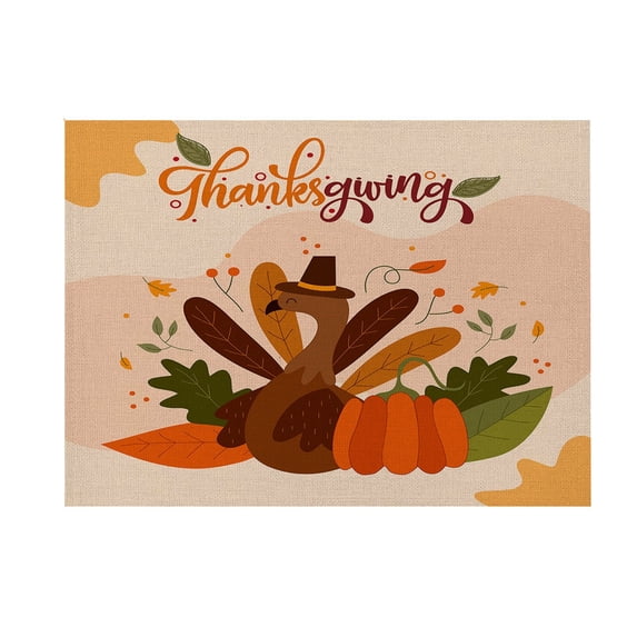 Thanksgiving Pumpkin Turkey Maple Leaf Placemats Autumn Table Decoration Polyester Antependium,C,Polyester Linen
