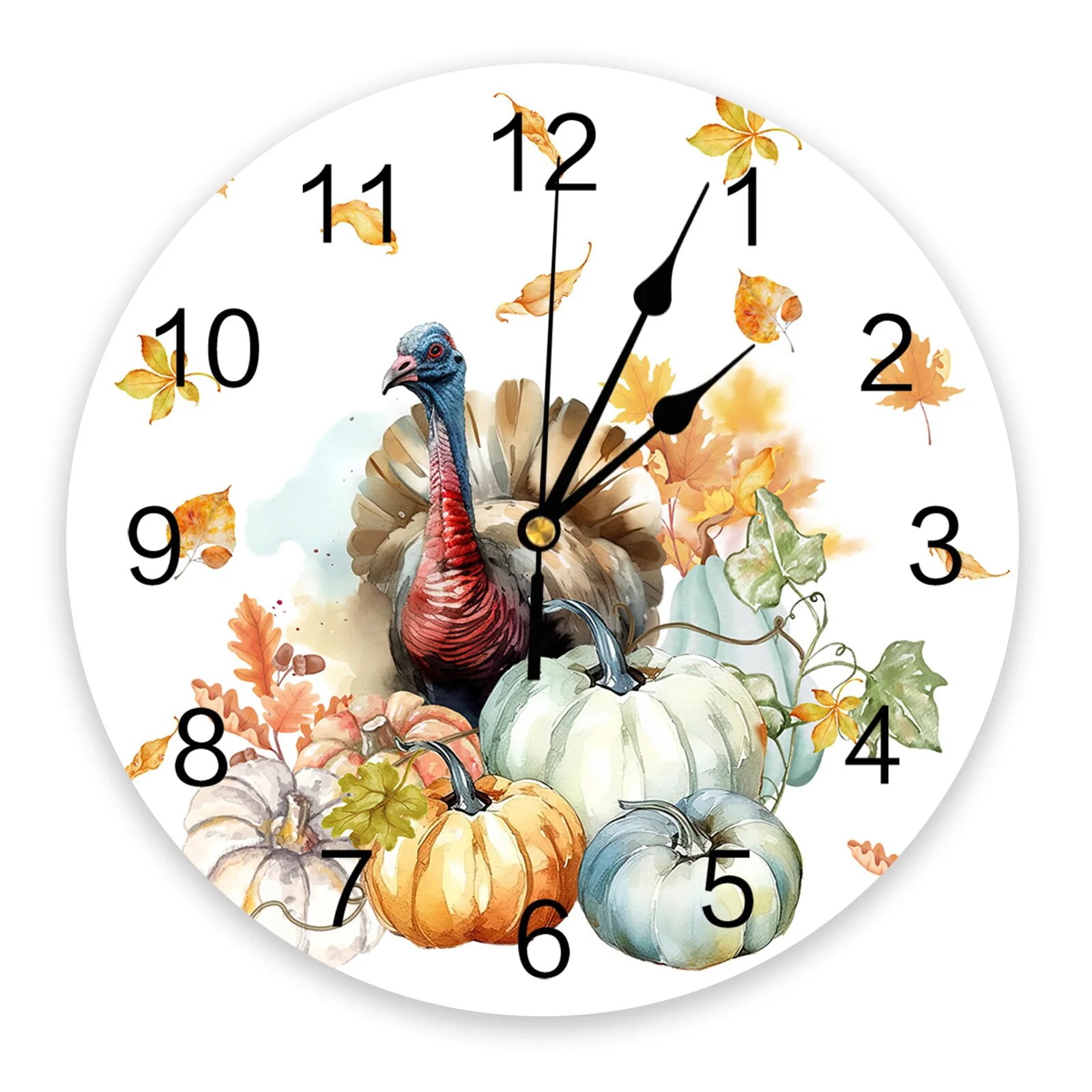 Thanksgiving Pumpkin Turkey Wall Clock Large Modern Kitchen Dinning