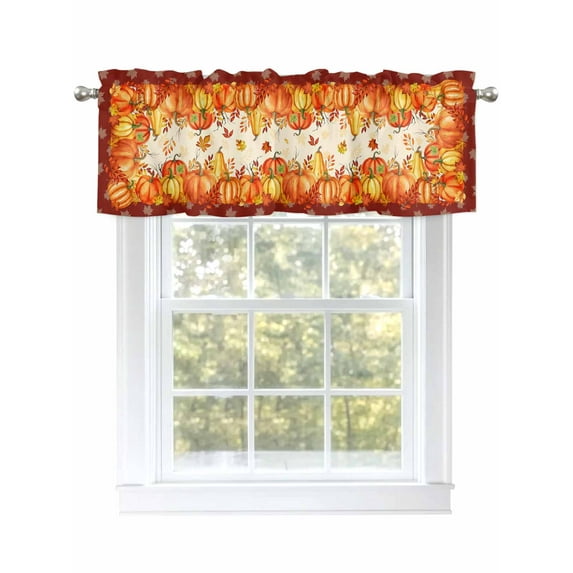 Thanksgiving Pumpkin Valances for Windows Fall Leaves Retro Beige Texture Rod Pocket Curtains Valance Short Window Treatment Drapes for Living Room, Bedroom Bathroom 54" W x 18" L
