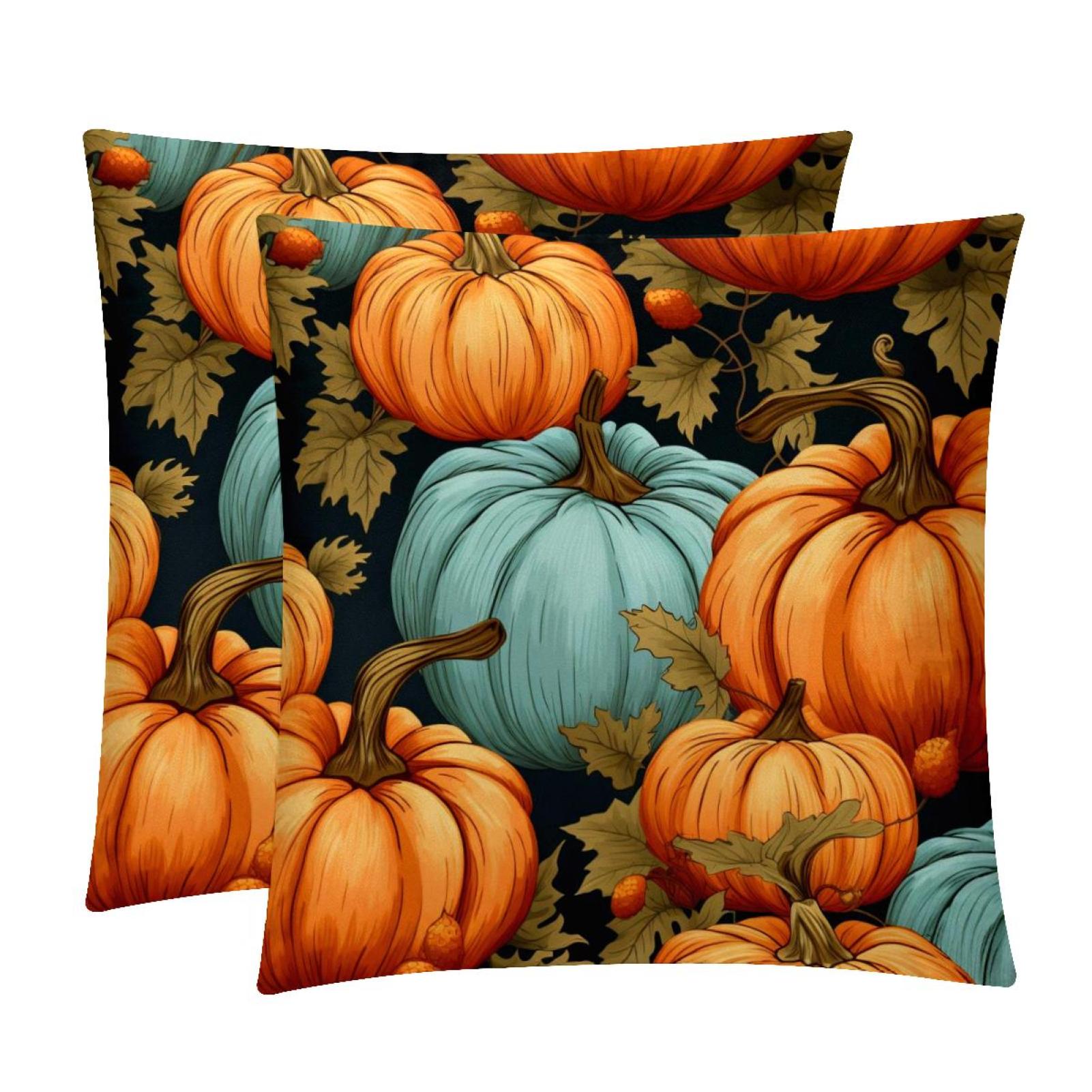 Thanksgiving Pumpkin Velvet Throw Pillow Covers Set of 2 - 16x16, 18x18 ...